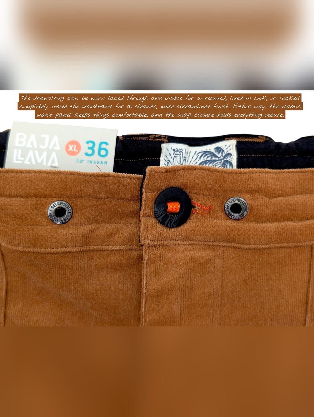 Brand-New Baja Llama Arroyo Sz XL/36 Camel/Brown Stretchy Corduroy Walk Shorts - Picture 4 of 16